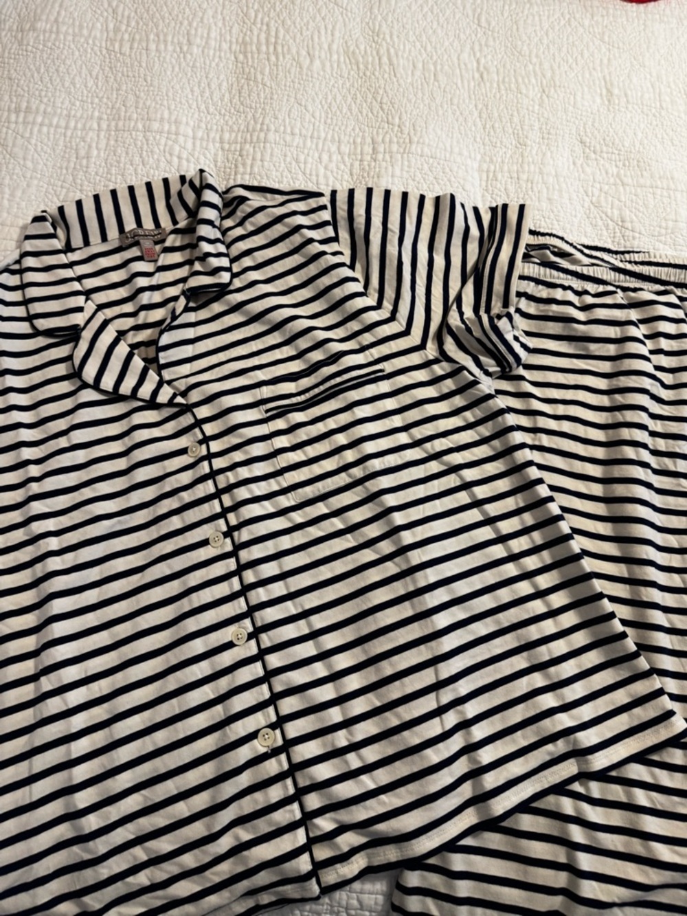 J. Crew Navy and Cream Short Sleeve PJ Set